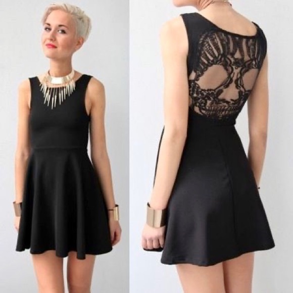 Skull Black Lace Stretch Dress Goth Halloween 6/7 - Picture 3 of 8